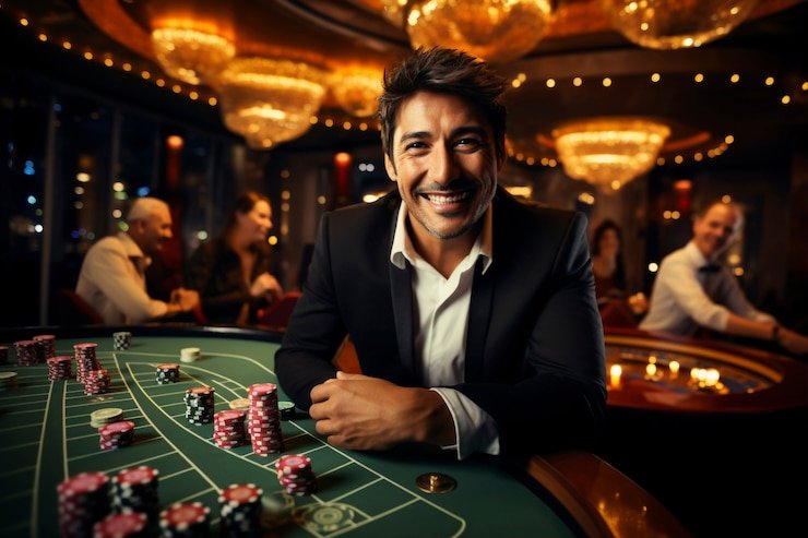 Adegan dealer live casino yang profesional melakukan permainan secara streaming di platform psk777